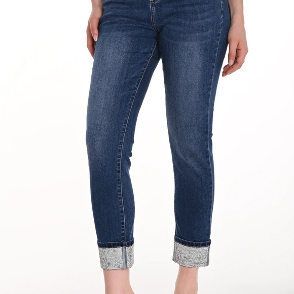 FL Frank Lyman dark wash skinny jeans with rhinestone-cuffed ankles Size S - Picture 8 of 12